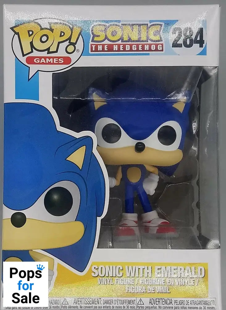 284 Sonic with Emerald - Sonic the Hedgehog Funko POP - Box Damaged