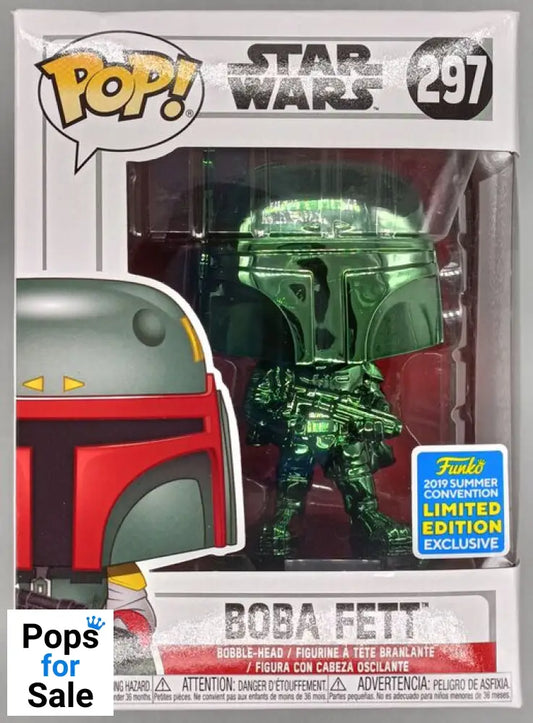 #297 Boba Fett (Green) Chrome Star Wars 2019 Con Box Damaged Funko POP - PopsforSale.co.uk