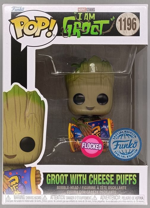 #1196 Groot with Cheese Puffs Flocked Marvel I Am Groot Funko POP