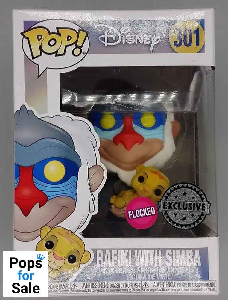 #301 Rafiki with Simba - Flocked - Disney Lion King Box Damaged Funko POP - PopsforSale.co.uk