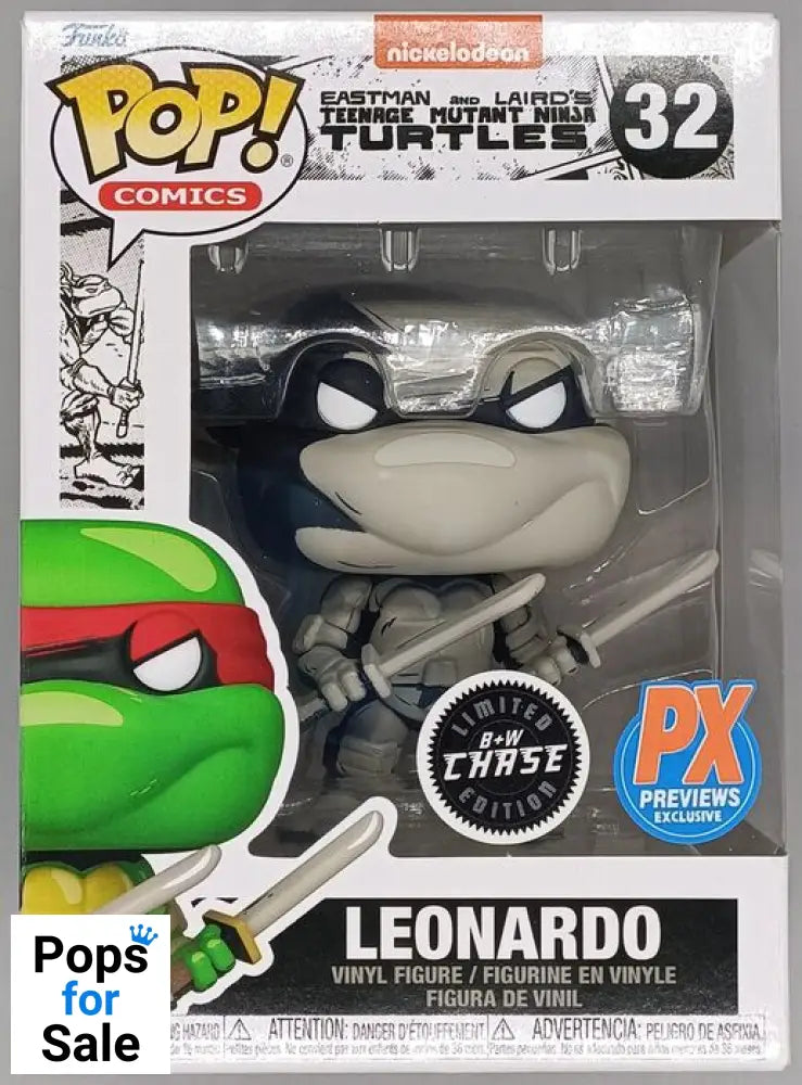 #32 Leonardo B&W Chase TMNT Teenage Mutant Ninja Turt Box Damaged Funko POP