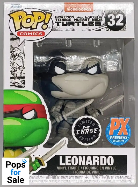 #32 Leonardo B&W Chase TMNT Teenage Mutant Ninja Turt Box Damaged Funko POP