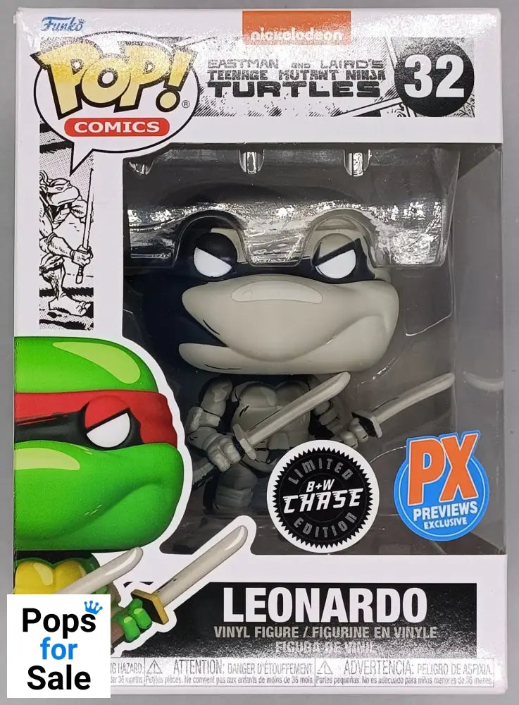 #32 Leonardo B&W Chase TMNT Teenage Mutant Ninja Turtles Funko POP - PopsforSale.co.uk