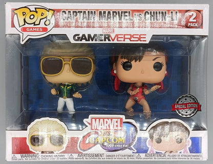 [2 Pack] Captain Marvel vs Chun-Li Capcom White Pants Box Damaged Funko POP