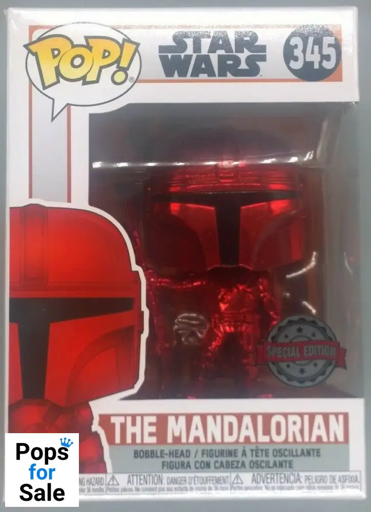 345 The Mandalorian (Beskar Armor Red) Chrome Star Wars Funko POP - Box Damaged