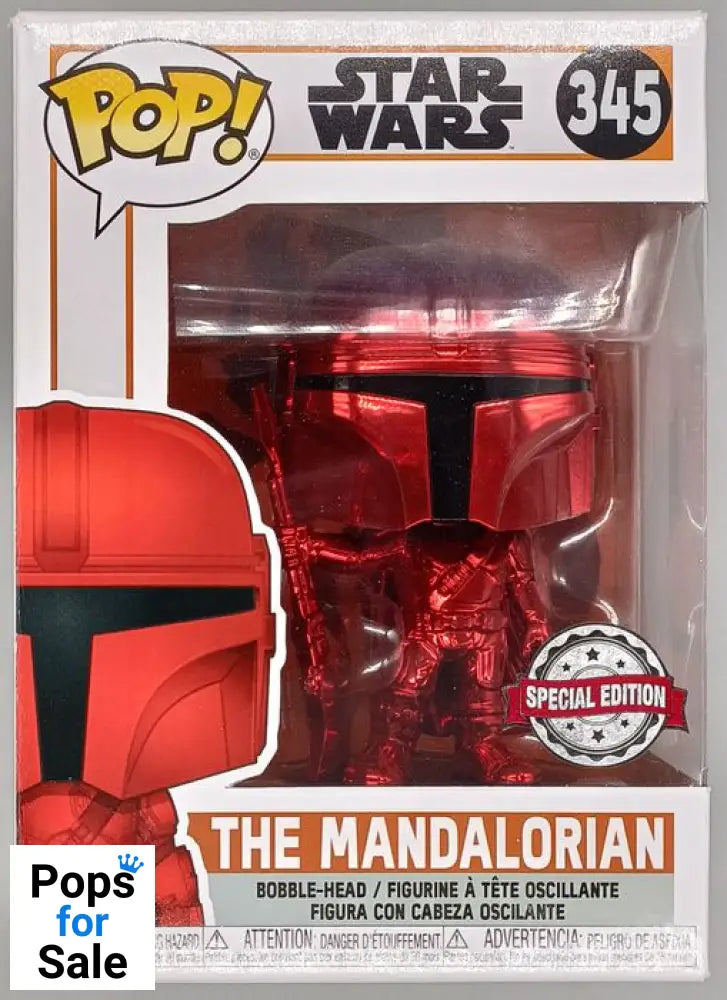 345 The Mandalorian (Beskar Armor Red) Chrome Star Wars Funko POP - Box Damaged