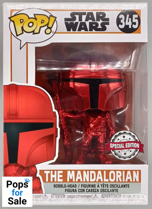 345 The Mandalorian (Beskar Armor Red) Chrome Star Wars Funko POP - Box Damaged