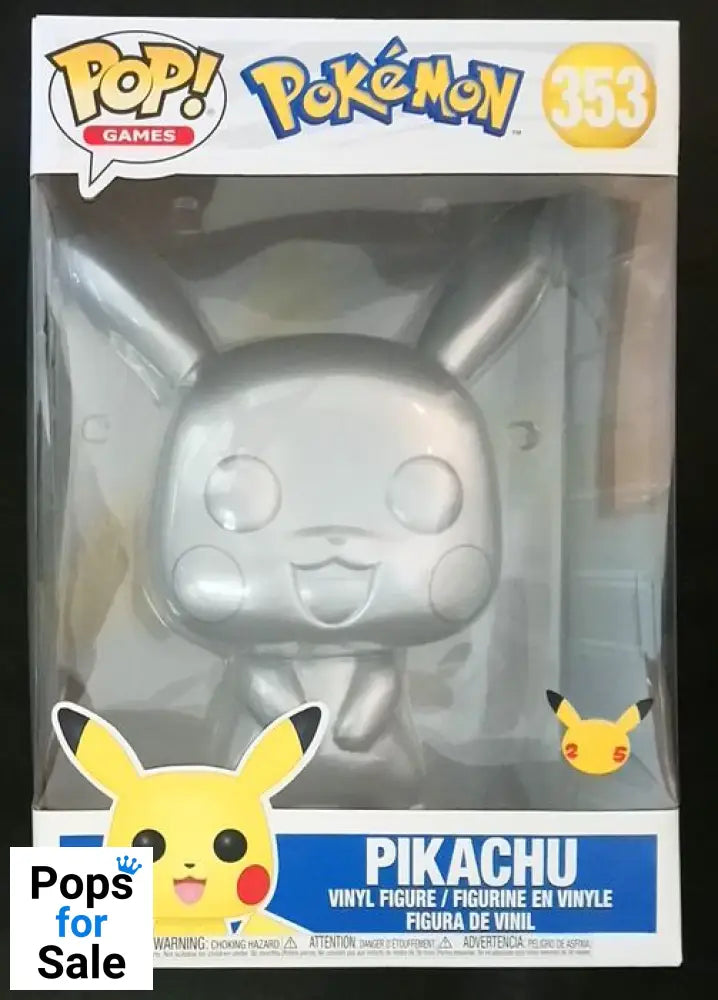 #353 Pikachu (Silver) 10 Inch Metallic Pokemon - Box Damaged Funko POP