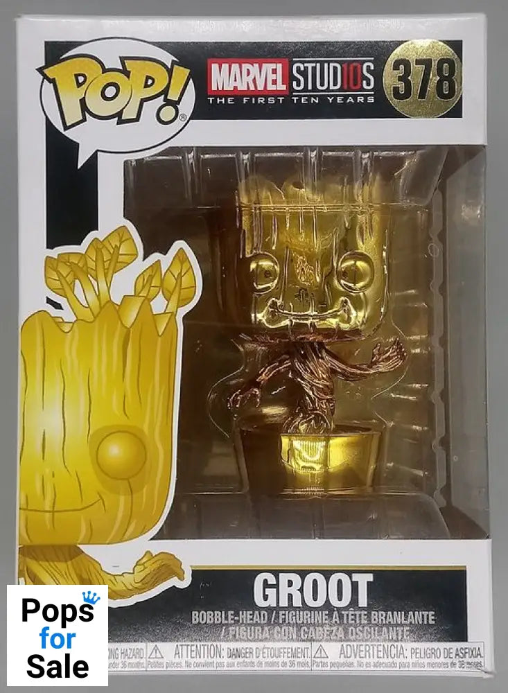 #378 Groot (Gold) - Chrome - Marvel Studios 10 Years Box Damaged Funko POP