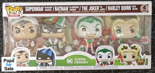 4 Pack DC Holiday Christmas Batman Superman Joker Harley Funko POP