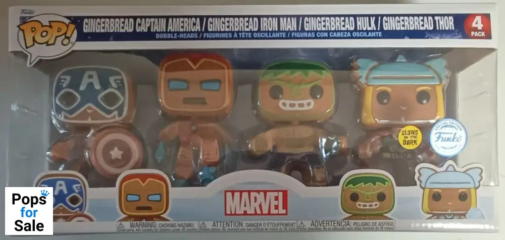 [4 Pack] Marvel Gingerbread Captain America & Iron Man & Hulk & Thor - Holidays - Box Damaged Funko POP