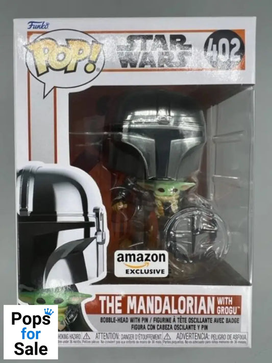 #402 The Mandalorian (with Grogu) Chrome - Star Wars Funko POP