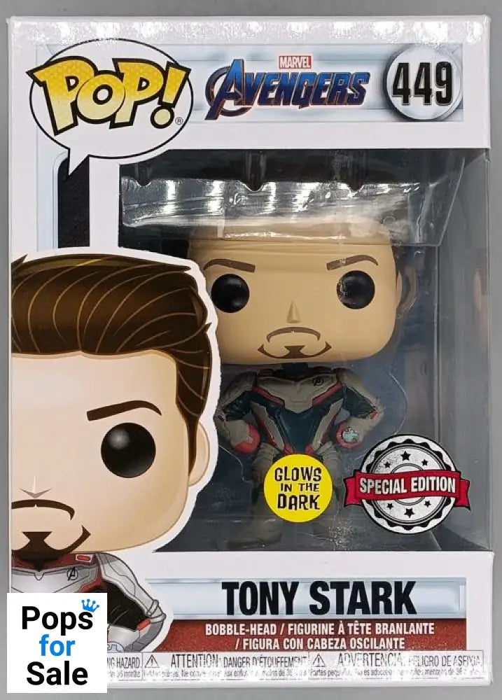 #449 Tony Stark (Team Suit) Glow Marvel Avengers En Box Damaged Funko POP