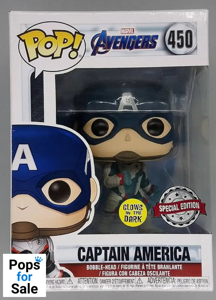 450 Captain America Team Suit Glow Marvel Avengers Endgame Funko POP - Box Damaged