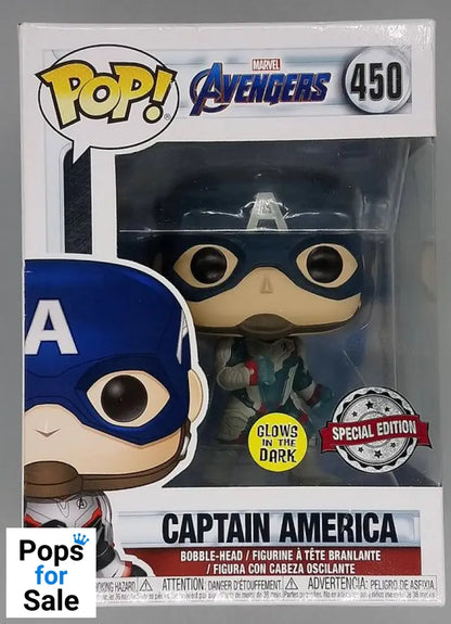 450 Captain America Team Suit Glow Marvel Avengers Endgame Funko POP - Box Damaged