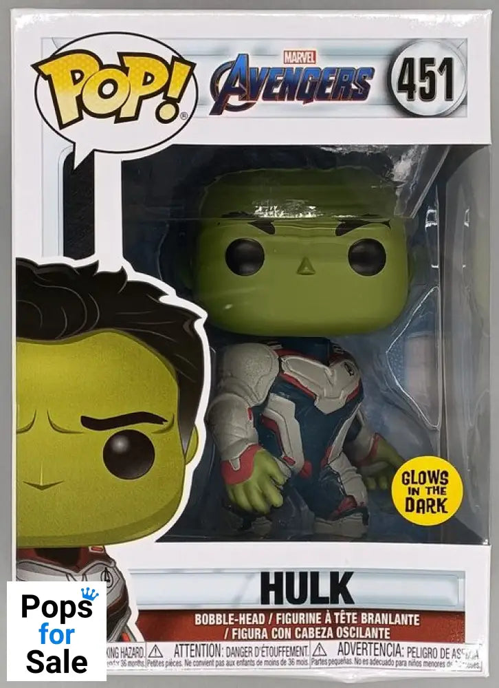 #451 Hulk (Team Suit) Glow Marvel Avengers Endgame Box Damaged Funko POP