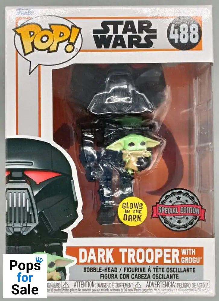 #488 Dark Trooper (with Grogu) Glow - Star Wars Box Damaged Funko POP