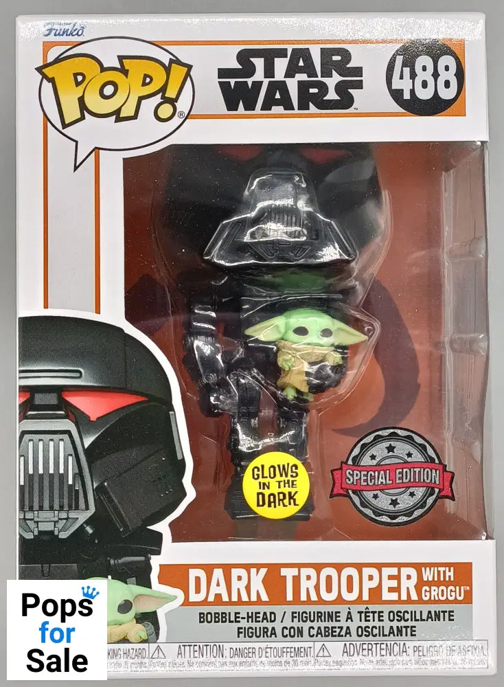 #488 Dark Trooper (with Grogu) Glow - Star Wars The Mandalor Funko POP