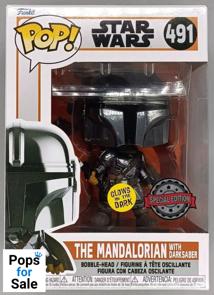 491 The Mandalorian (with Darksaber) Chrome Glow Box Damaged Funko POP