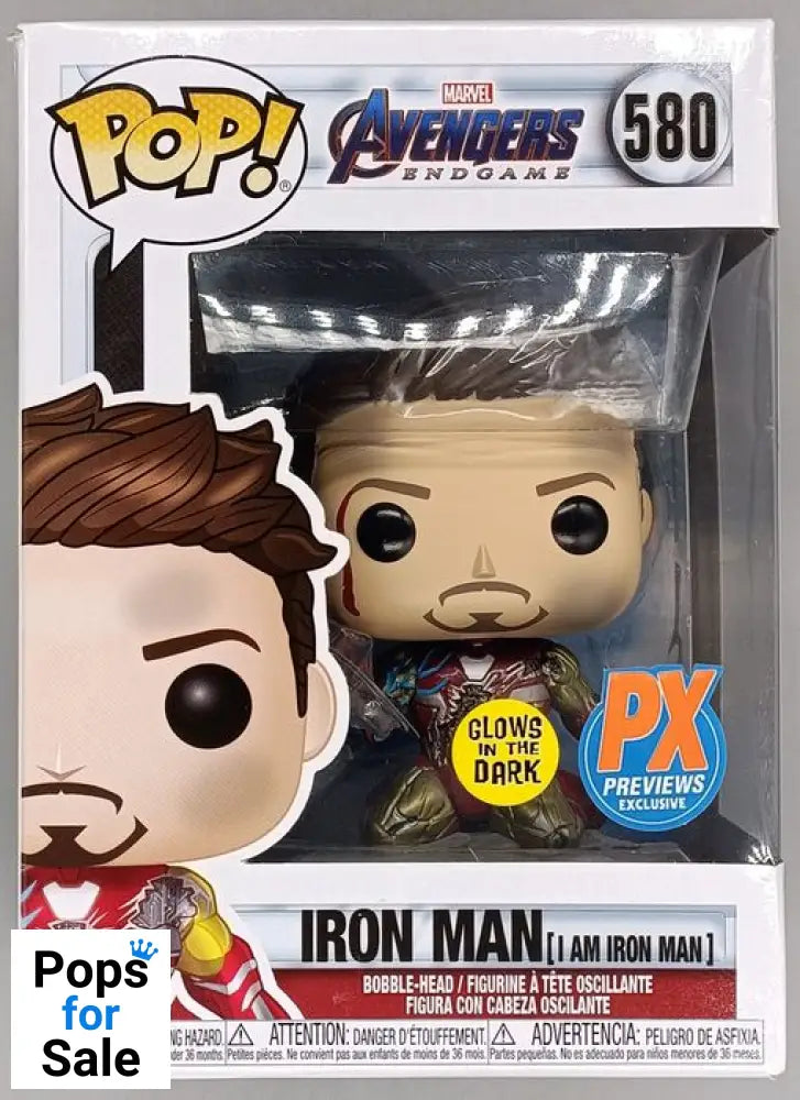 #580 Iron Man (I am Iron Man) Metallic Glow Marvel En Box Damaged Funko POP