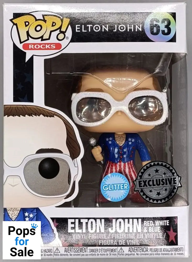 #63 Elton John (Red- White & Blue) - Glitter Funko POP