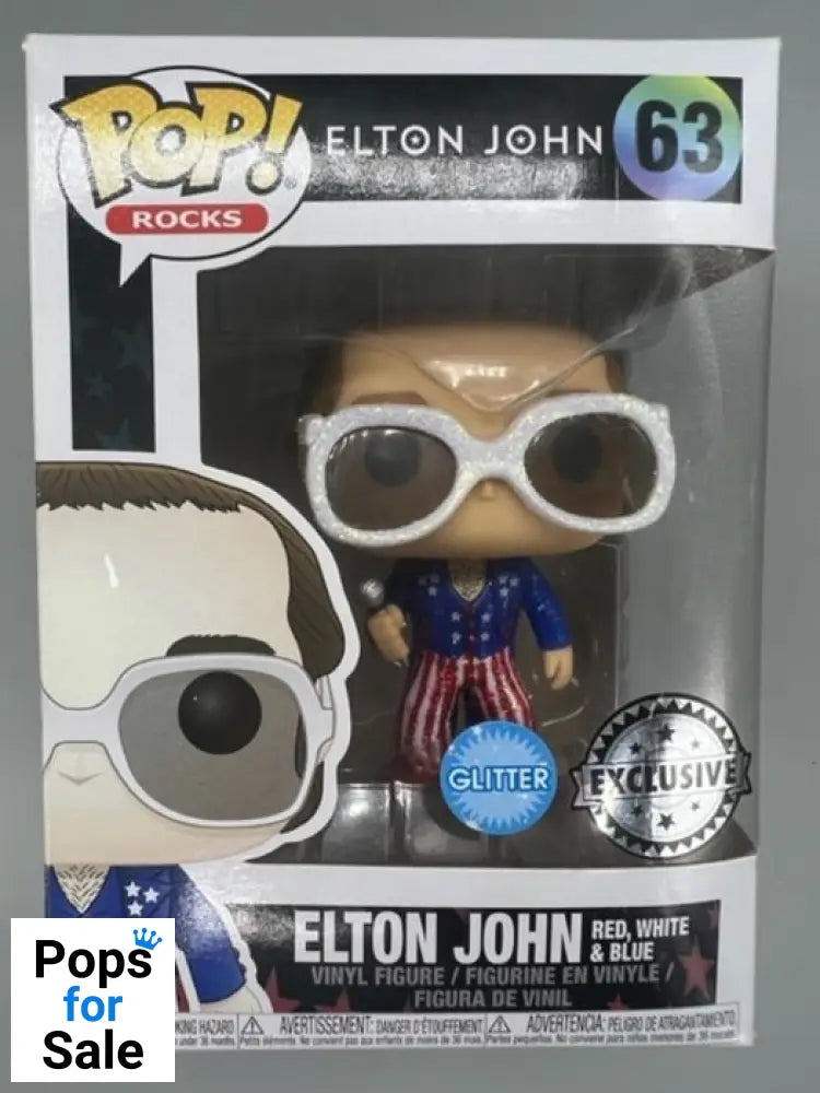 #63 Elton John (Red- White & Blue) - Glitter - Rocks Box Damaged Funko POP