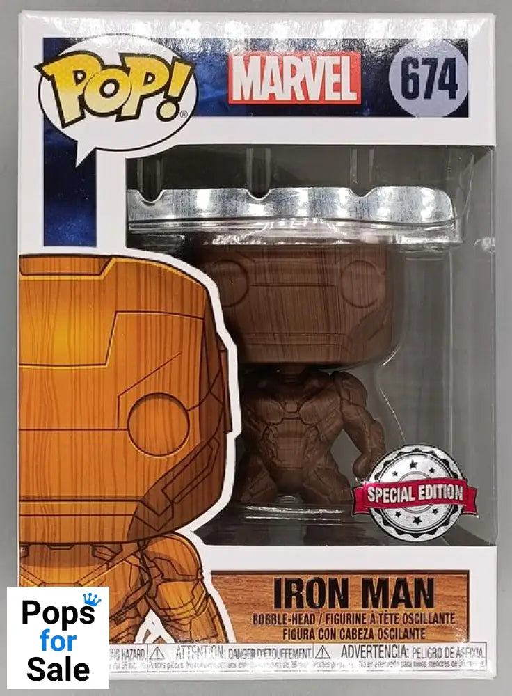 #674 Iron Man (Wood) - Marvel - Box Damaged Funko POP