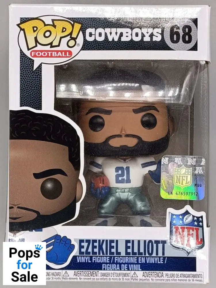 #68 Ezekiel Elliott (White) - NFL Dallas Cowboys - Box Damaged Funko POP