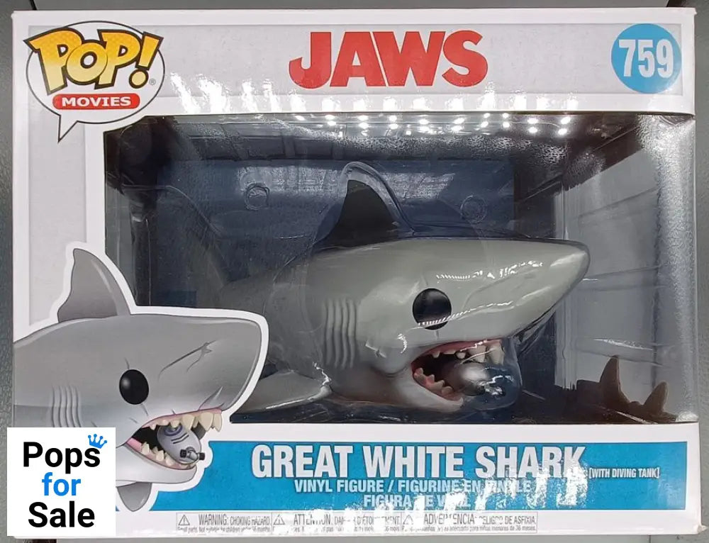 #759 Great White Shark (with Diving Tank) 6 Inch JAWS Box Damaged Funko POP