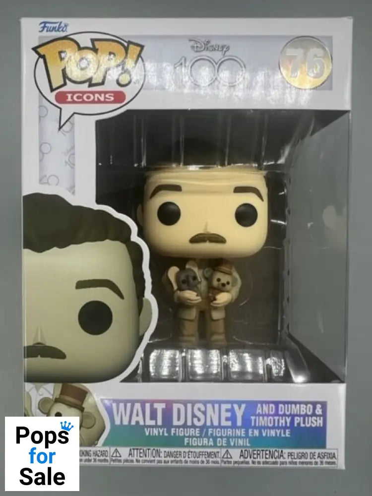 #76 Walt Disney (with Dumbo and Timothy) Icons Disney 100 Funko POP