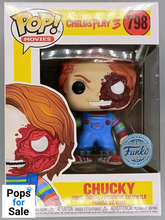 #798 Chucky (Half Face) - Horror - Childs Play 3 - Brand New Funko POP in Protector