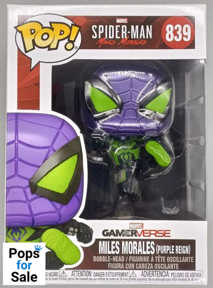 839 Miles Morales Purple Reign Suit Marvel Spider-Man Funko POP - Box Damaged
