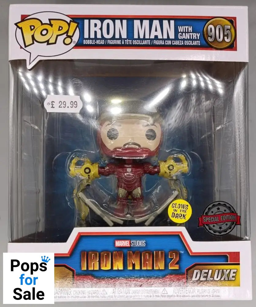 #905 Iron Man (with Gantry) Deluxe Metallic Glow Marv Box Damaged Funko POP