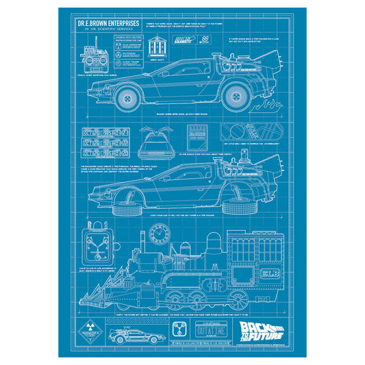 Back to the Future Time Machine Blueprint Art Print