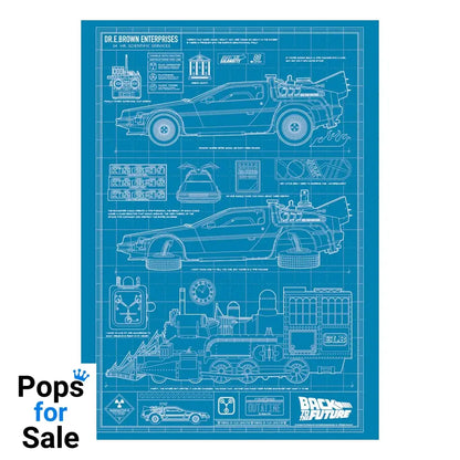 Back To The Future Art Print Time Machine Blueprint Limited Edition 42 x 30 cm