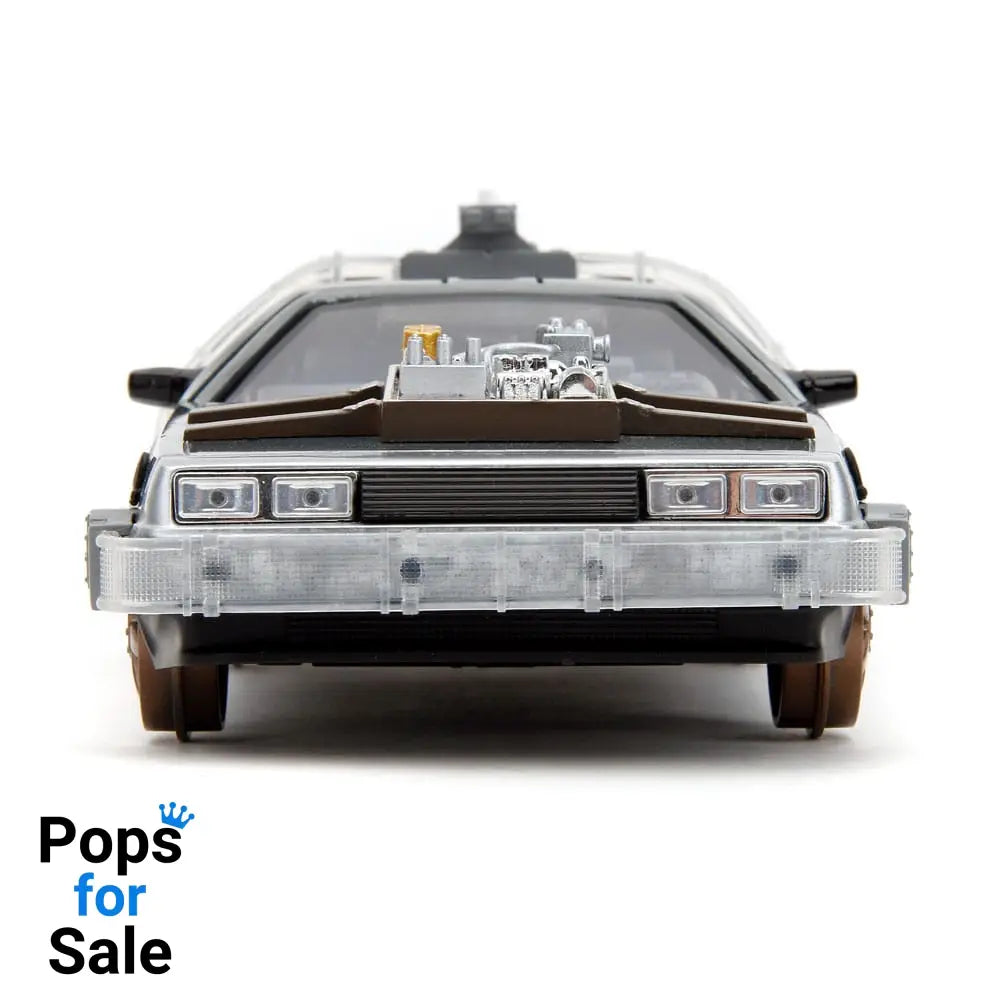 Back to the Future III Hollywood Rides Diecast Model 1/24 DeLorean Time Machine Railroad Wheels