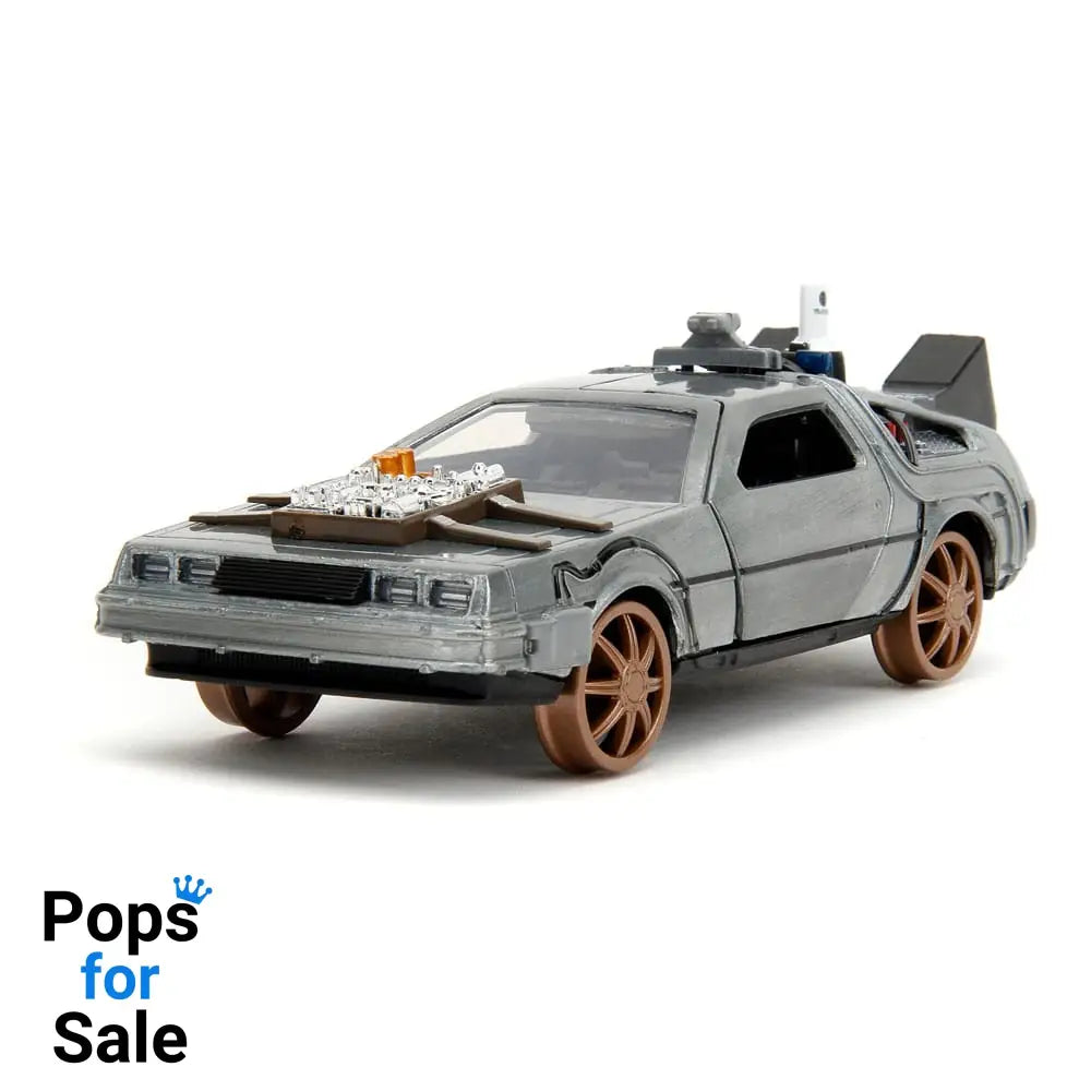 Back to the Future III Hollywood Rides Diecast Model 1/32 DeLorean Time Machine Railroad Wheels