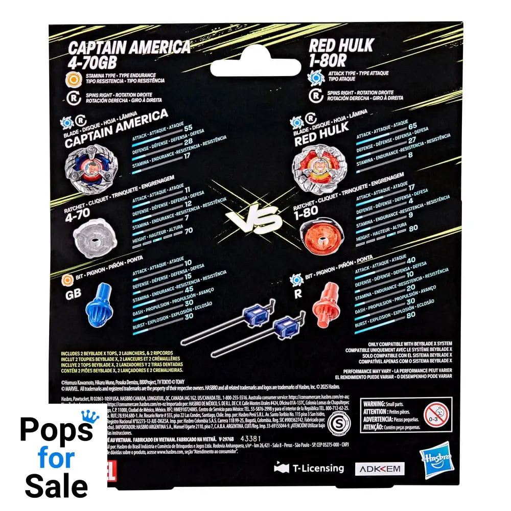 Beyblade X and Marvel Collab Captain America 4-70GB vs. Red Hulk 1-80R
