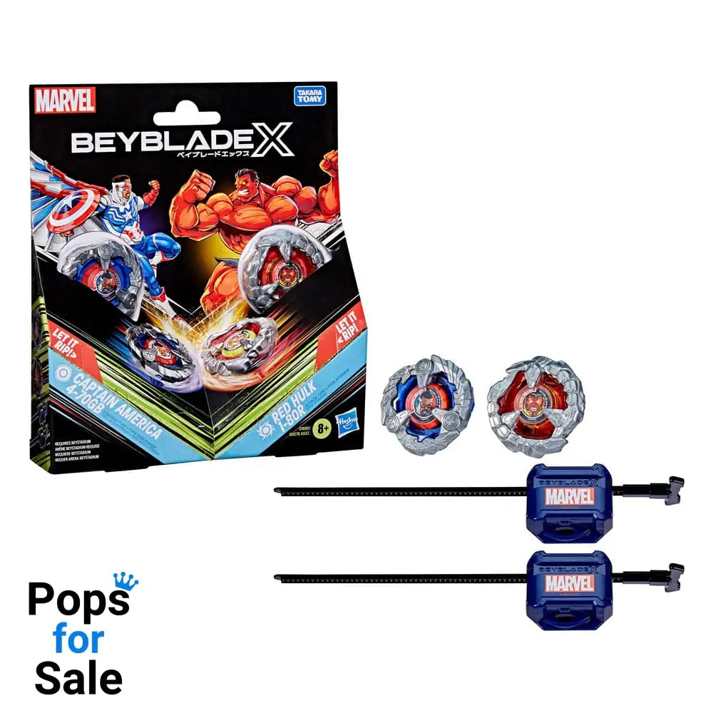 Beyblade X and Marvel Collab Captain America 4-70GB vs. Red Hulk 1-80R