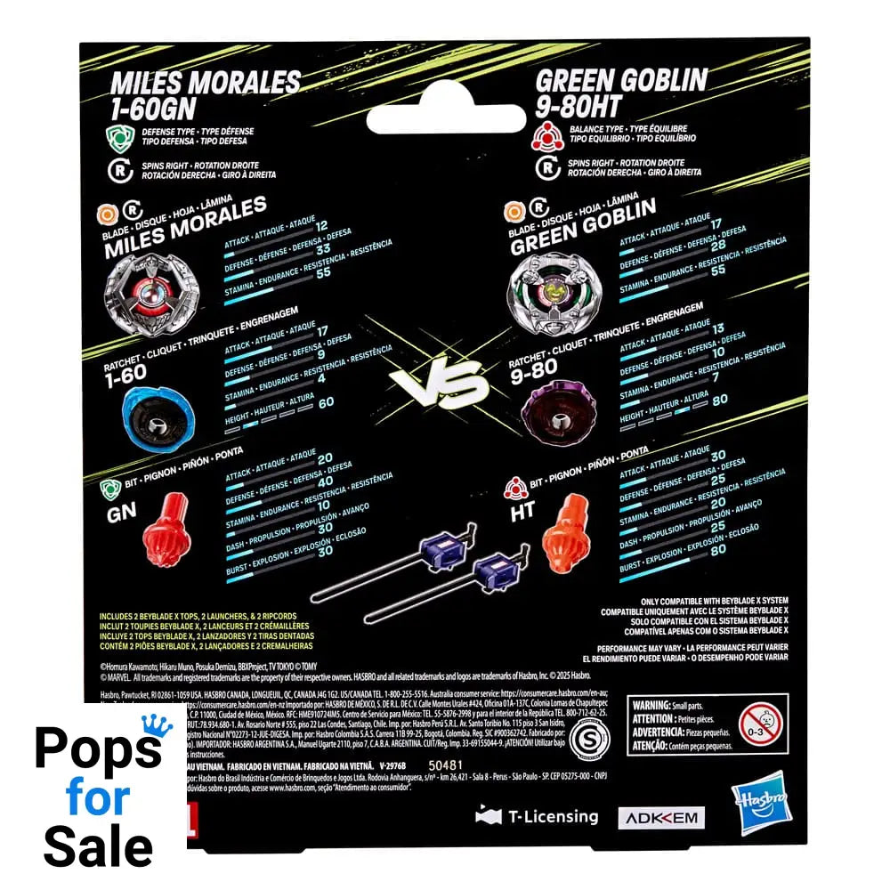 Beyblade X and Marvel Collab Miles Morales 1-60GN vs. Green Goblin 9-80HT
