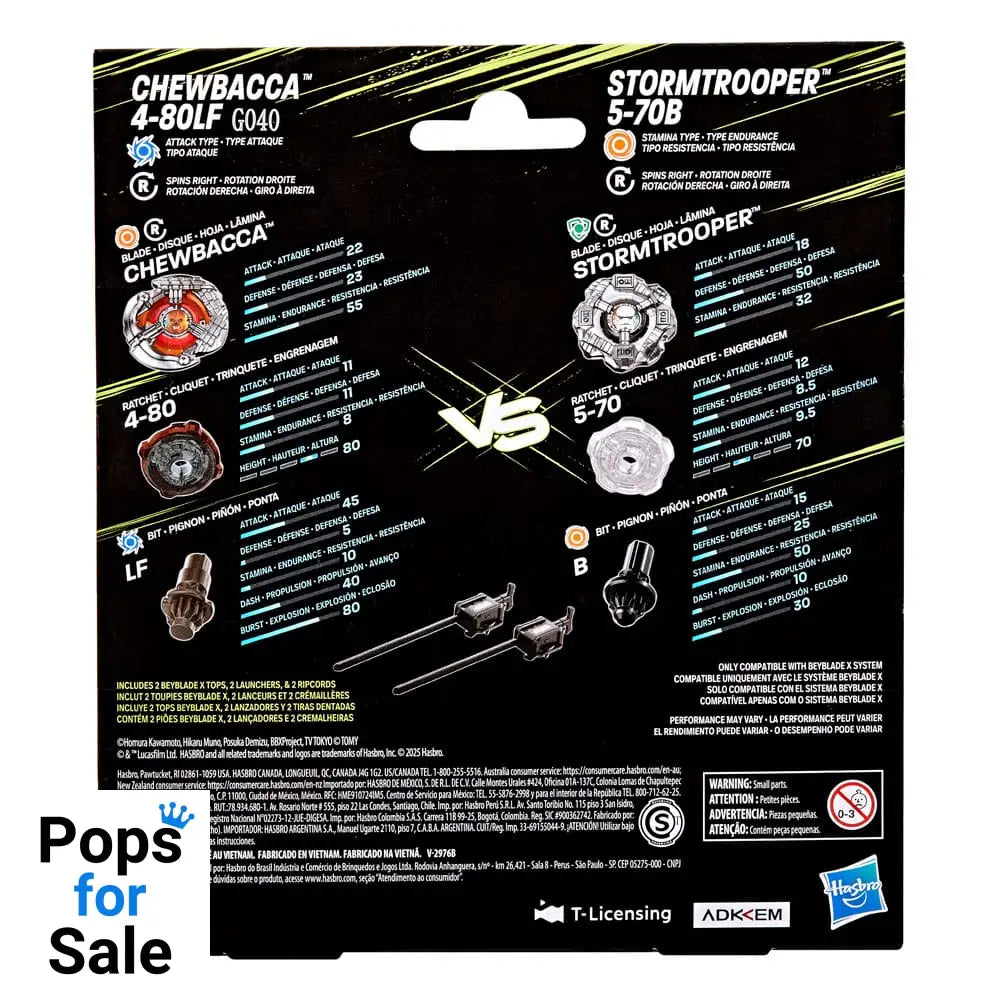 Beyblade X and Star Wars Collab Chewbacca 4-80LF vs. Stormtrooper 5-70B