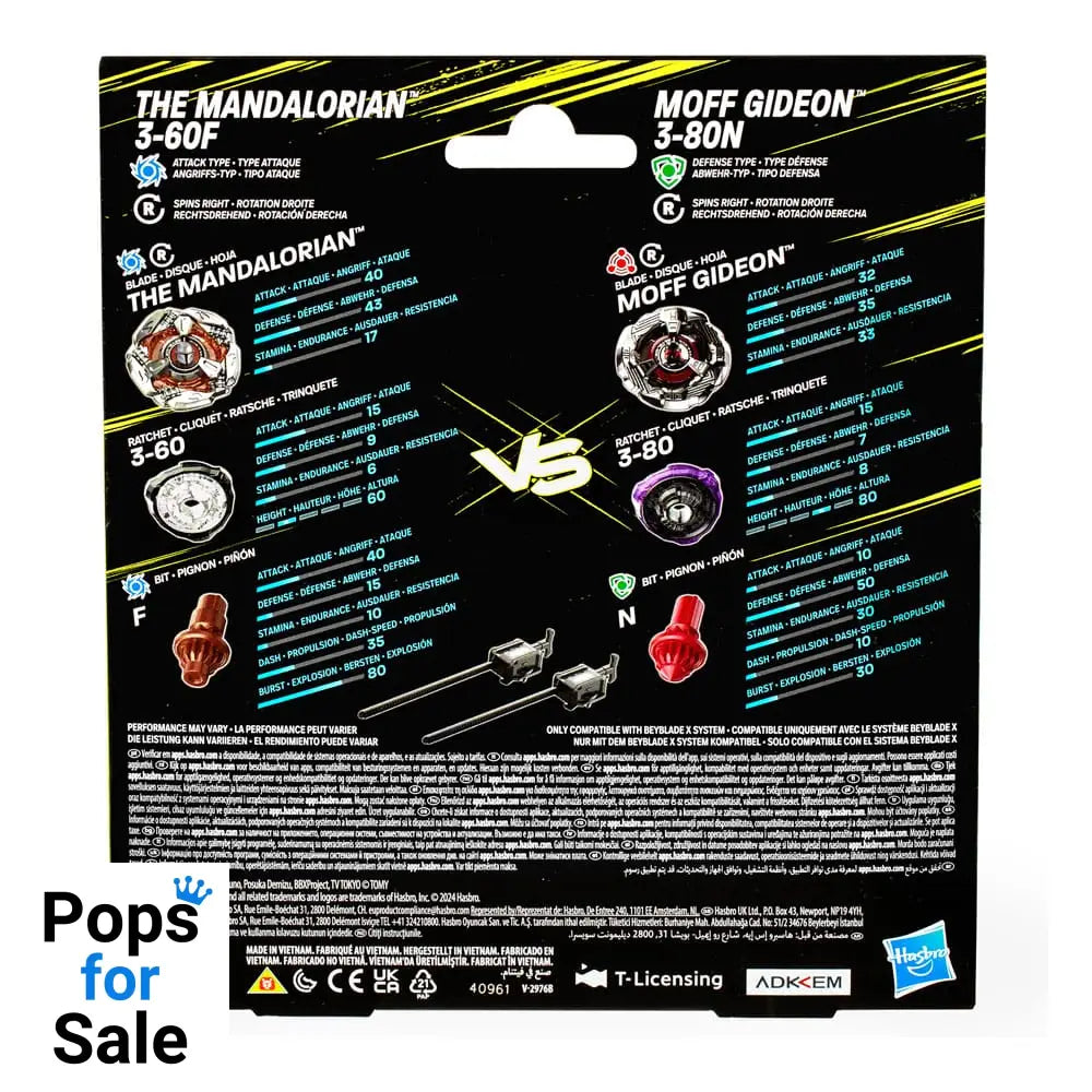 Beyblade X and Star Wars Collab The Mandalorian 3-60F vs. Moff Gideon 3-80N