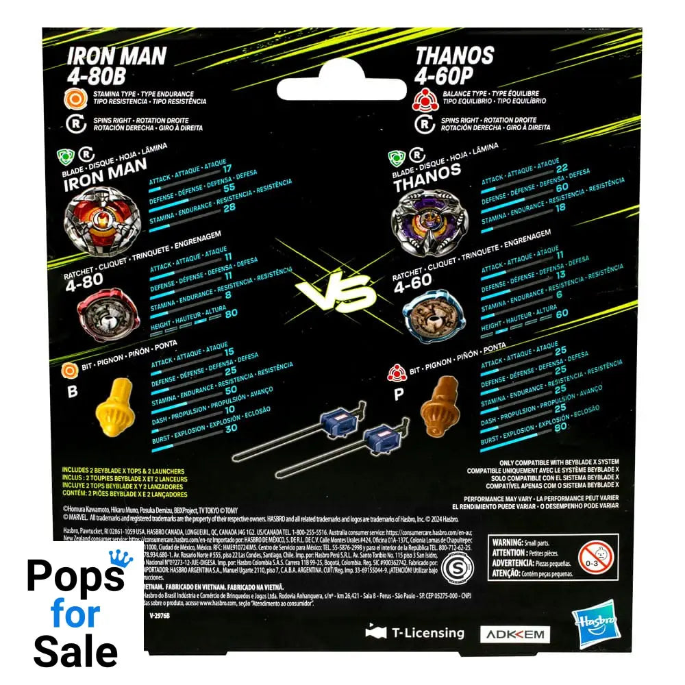 Beyblade X Marvel Collab Iron Man 4-80B vs. Thanos 4-60P