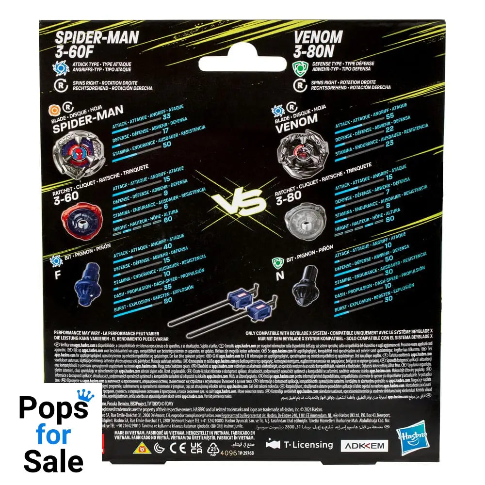 Beyblade X Marvel Collab Spider-Man 3-60F vs. Venom 3-80N