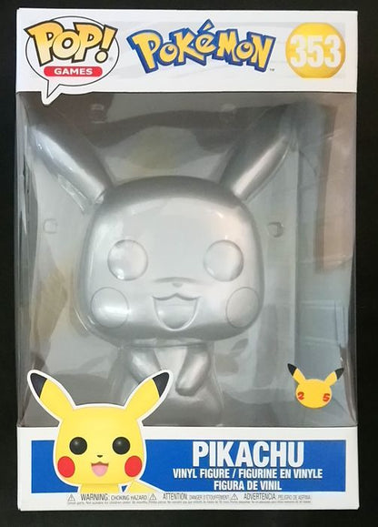 #353 Pikachu (Silver) 10 Inch Metallic Pokemon - Box Damaged Funko POP