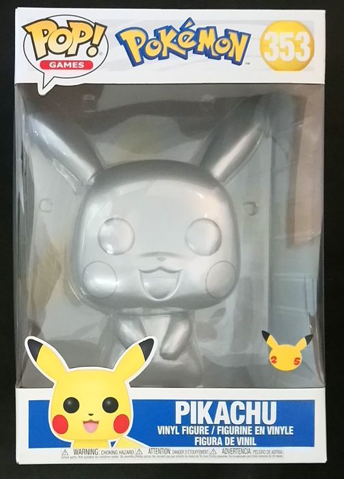 #353 Pikachu (Silver) 10 Inch Metallic Pokemon - Box Damaged Funko POP