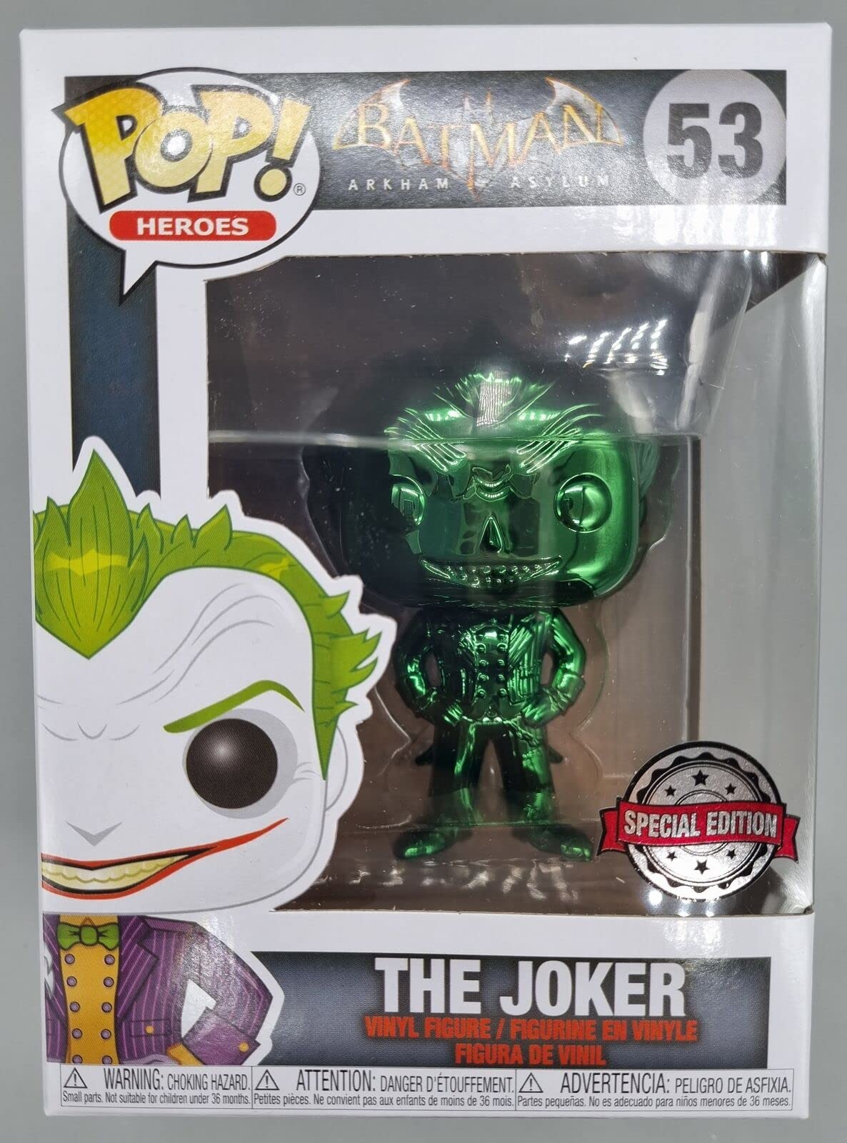 53 The Joker (Green) Chrome DC Batman Arkham Asylum Funko POP - Box Damaged