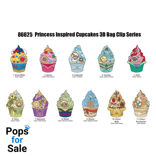 Disney Princess 3D Foam Bag Clips Cupcake Display (24) Keyrings,Blind Boxes