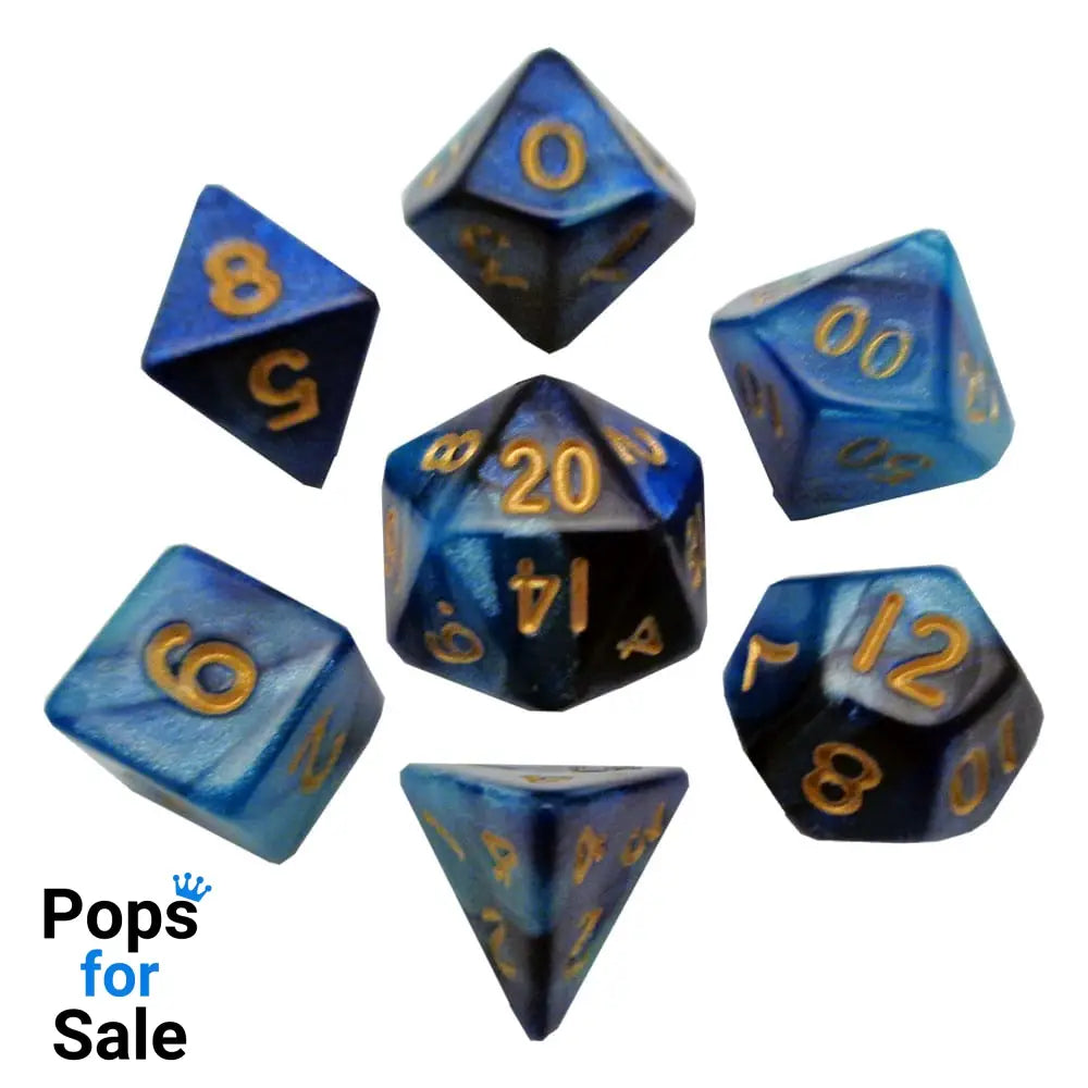FanRoll Mini Dice Set Blue/Light Blue with Gold Numbers (7) Dice