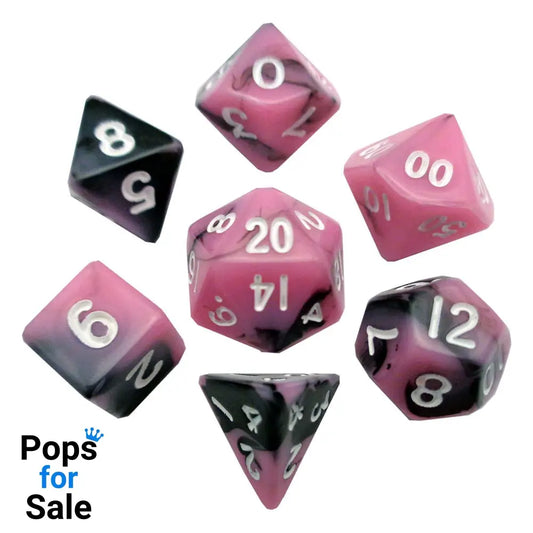 FanRoll Mini Dice Set Pink/Black with White Numbers (7) Dice